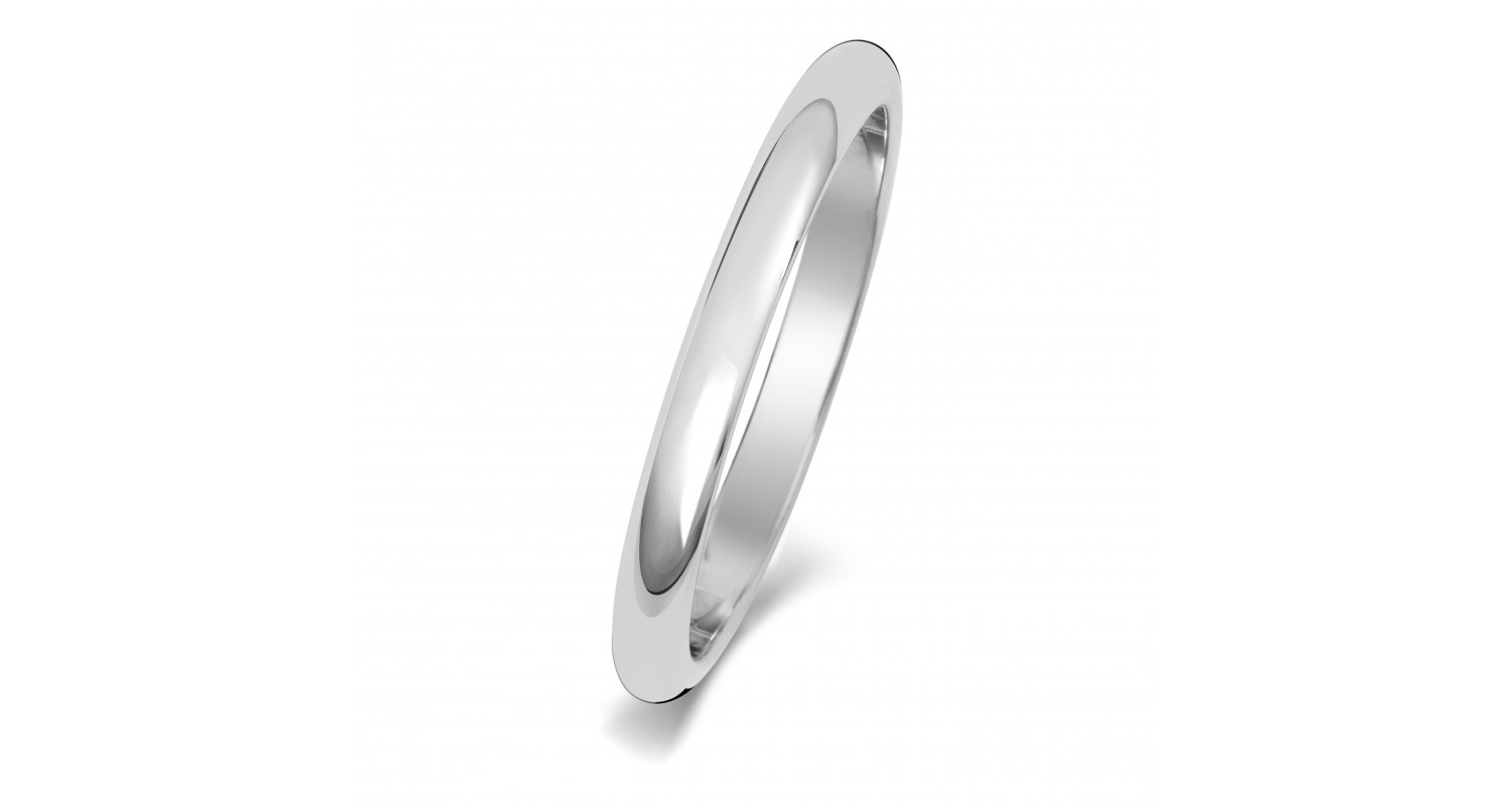 9ct White Gold D Shape 2mm Heavyweight Band